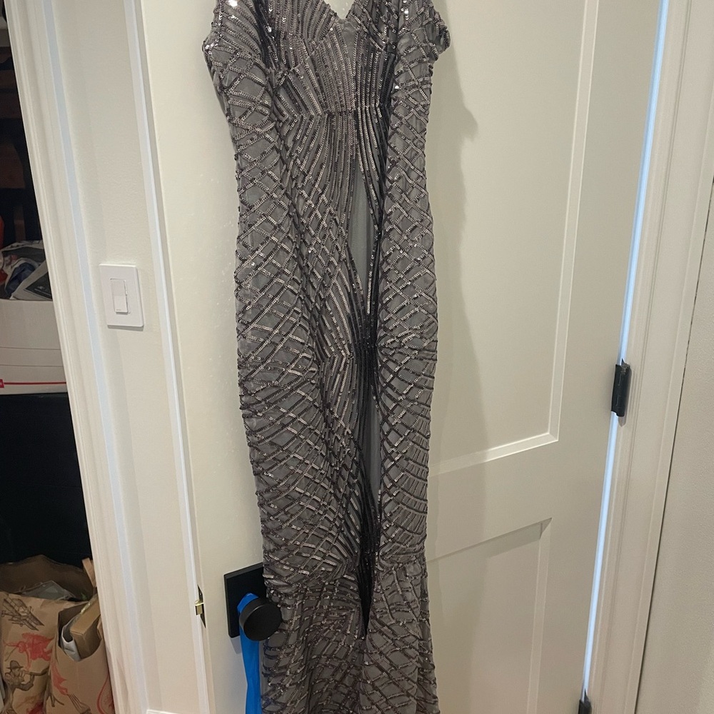 Elegant Gray Sequin Evening Gown